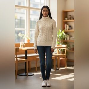 Style & Co white sequin and cable knit sweater-EUC